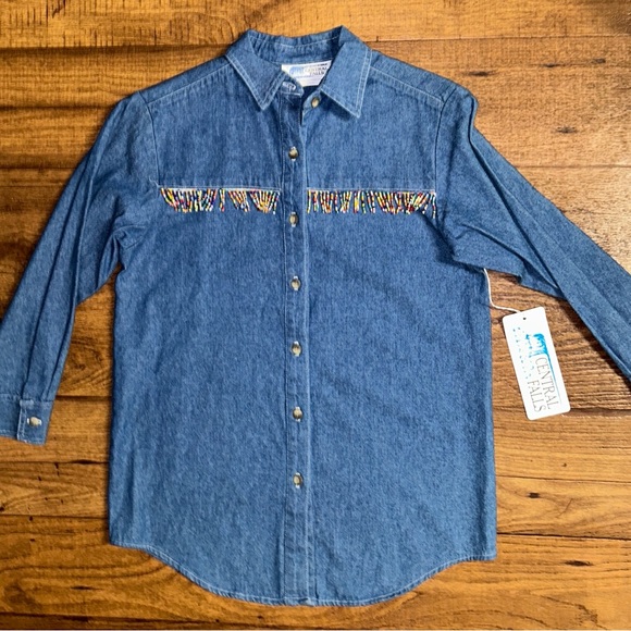 Central Falls • USA • Denim • Girl (Medium) • Blue • Beaded Fringe • Blouse •New - Picture 6 of 13